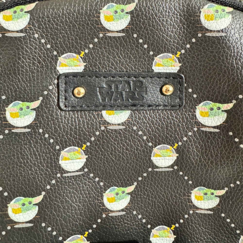 Star Wars The Mandalorian‎ Grogu Baby Yoda Mini Backpack Black Faux Leather Bag - Picture 2 of 10
